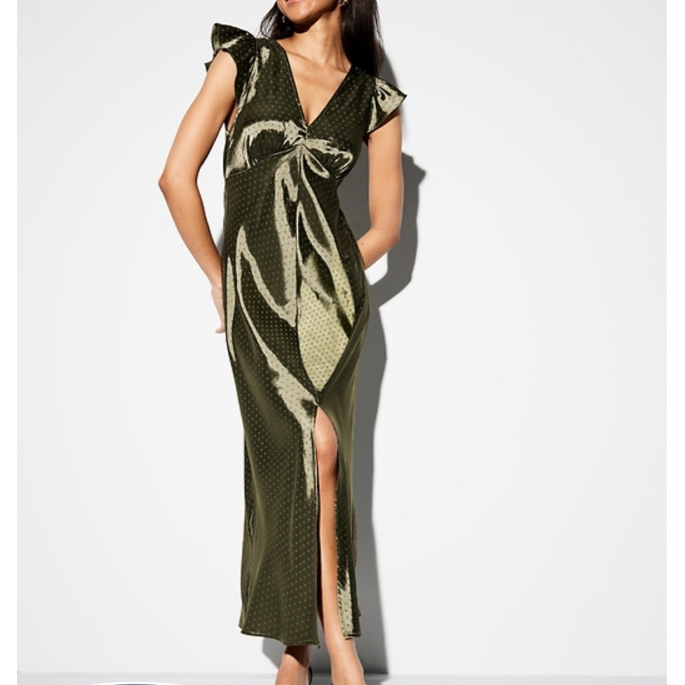 THE OCCASION Flutter-Sleeve Satin Maxi Dress